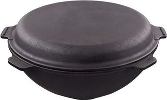 Казан Grand Metall Invest Казан узбекский чугунный с крышкой-сковородой 8 л (плоское дно)