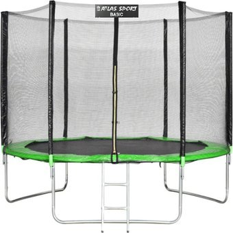 Батут Atlas Sport 312 см - 10ft Basic (с лестницей, внешняя сетка, зеленый)
