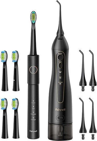 Электрическая зубная щетка и ирригатор Fairywill E11+F5020E (черный, 8 насадок)