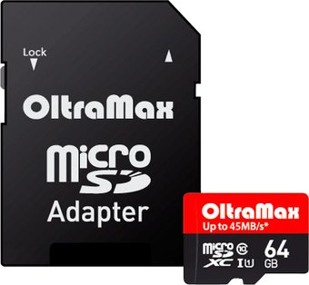 Карта памяти OltraMax Elite OM064GCSDXC10UHS-1-ElU1 microSDXC 64GB (с адаптером)