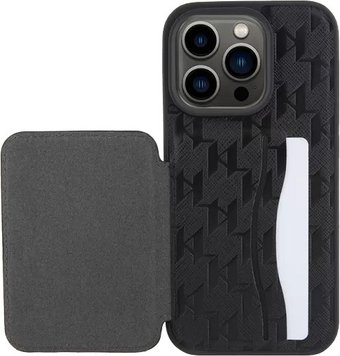 Чехол для телефона CG Mobile Lagerfeld Cardslot Stand PU Saffiano Monogram Plate logo Hard для iPhone 15 Pro Max KLHCP15XSAKLPSCK