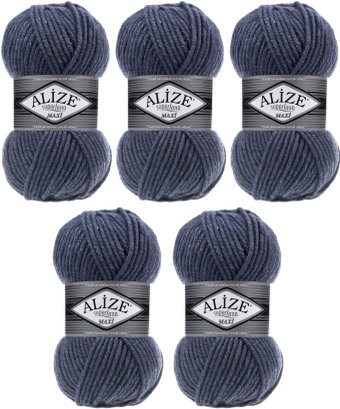 Набор пряжи для вязания Alize Superlana Maxi 203 (100 м, джинс меланж, 5 мотков)