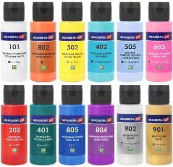 Акриловые краски BRAUBERG Art Classic. Флюид Арт Pouring Paint 192236 (12 цветов)