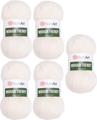 Набор пряжи для вязания Yarnart Mohair Trendy 1003 (молочный, 5 шт)
