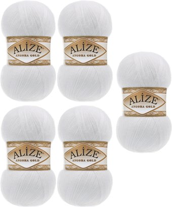 Набор пряжи для вязания Alize Angora Gold 55 (550 м, белый, 5 мотков)