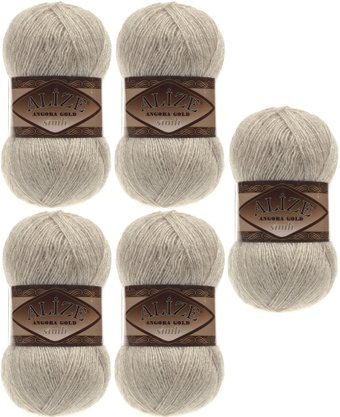 Набор пряжи для вязания Alize Angora Gold Simli 152 (500 м, бежевый меланж, 5 мотков)