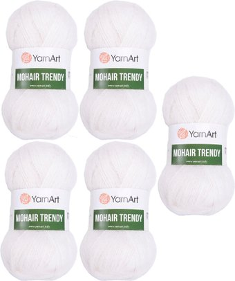 Набор пряжи для вязания Yarnart Mohair Trendy 101 (белый, 5 шт)