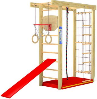 Детский спортивный комплекс Ecodrev Крепыш П-образный с турником, сеткой (бежевый, базовый)
