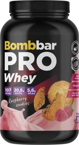 Протеин сывороточный (концентрат) Bombbar Whey Protein Pro (900 г, малиновое печенье) - 1/1