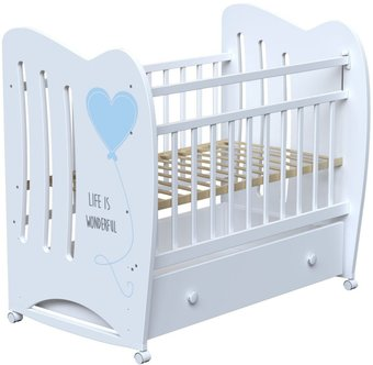 Классическая детская кроватка VDK Wonderful колесо-качалка с маятником (белый) - 1/1