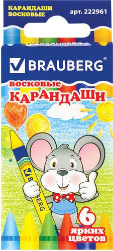 Восковые мелки BRAUBERG Пифагор 222961 (6 цв) - 1/1