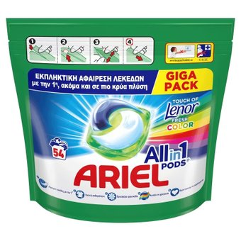 Капсулы для стирки Ariel Все в 1 Pods Touch Of Lenor Fresh Color (54 шт) - 1/1