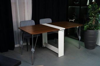 Стол-книга Stoloff Мечта 1600x850 (белый/орех, опоры складные, углы закругленные с роликами и ручками) - 1/1