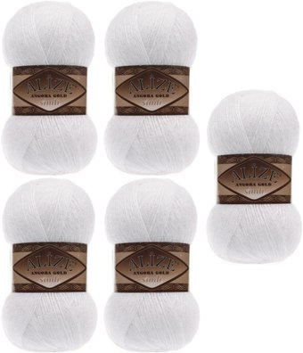 Набор пряжи для вязания Alize Angora Gold Simli 55 (500 м, белый, 5 мотков) - 1/1