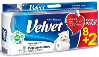 Туалетная бумага Velvet Soft White (3 слоя, 8+2 рулонов) - 1/1