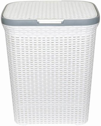 Корзина ВиолетПласт для белья 40 л с крышкой Ротанг (белый) - 1/1