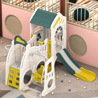Игровой комплекс UNIX kids Playhouse с горкой с качелями и баскетбольной стойкой - 1/1