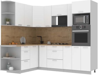 Готовая кухня Интерлиния Мила Лайт 1.68x2.4 левая (белый платинум/белый платинум/дуб бунратти) - 1/1