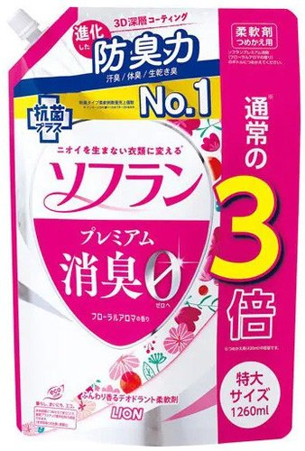 Кондиционер для белья Lion Soflan Premium Deodorizer Zero натуральный аромат роз 1.26 л - 1/1