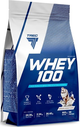 Протеин сывороточный (концентрат) Trec Nutrition Whey 100 (шоколад/кокос, 900 г) - 1/1