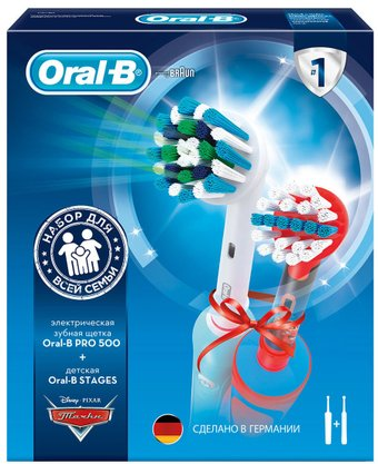 Комплект зубных щеток Oral-B Pro 500 (D16.513.U) + Stages Power Cars (D12.513.K) - 1/1