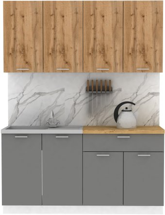 Готовая кухня ЭлиГард Lion 2 1.6 (дуб натуральный/дымчатый алмаз/дуб бунратти) - 1/1