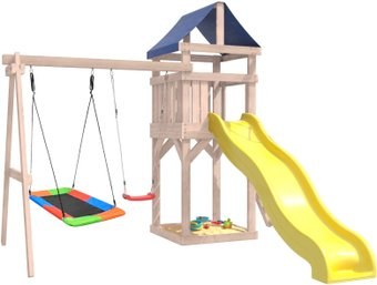 Игровой комплекс National Tree Company С качелями лодочка и прямоугольным гнездом IgroWoods ДКНП-9 (не окрашен) - 1/1