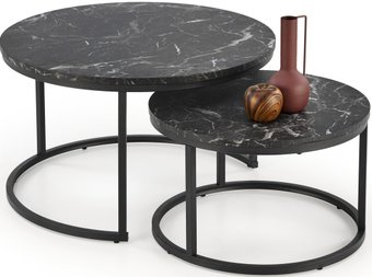 Журнальный столик Halmar Java 2 стола (черный мрамор/черный) - 1/1