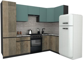 Готовая кухня ВерсоМебель Эко-8 1.2x2.7 правая (сумеречный голубой/дуб гранж песочный/ст.альберика) - 1/1