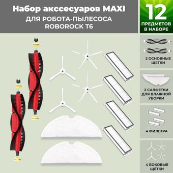 Набор аксессуаров USBTOP для Roborock T6 (основная щетка с роликами , белые боковые щетки) 558409 - 1/1