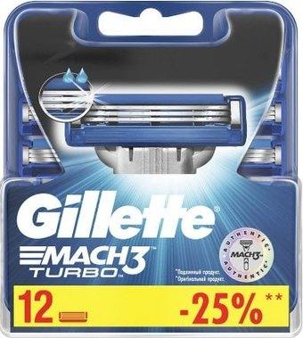 Сменные кассеты для бритья Gillette Mach3 Turbo (12 шт) - 1/1