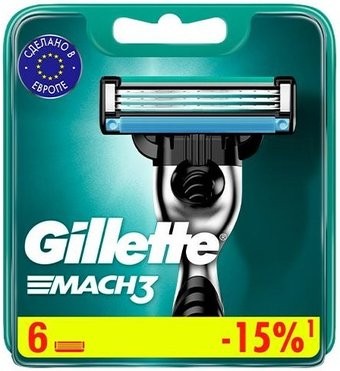 Сменные кассеты для бритья Gillette Mach3 (6 шт) 7702018408832 - 1/1