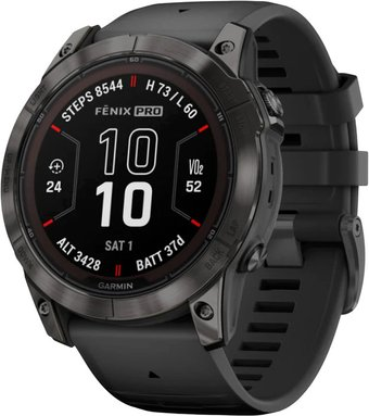 Умные часы Garmin Fenix 7X Pro Sapphire Solar (карбоново-серый титан/черный) - 1/1
