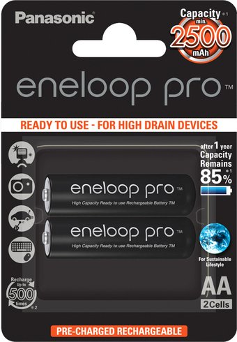 Аккумулятор Panasonic Eneloop Pro AA 2500mAh 2 шт. (BK-3HCDE/2BE) - 1/1