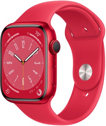 Умные часы Apple Watch Series 8 45 мм (алюминиевый корпус, красный/красный, спортивный силиконовый ремешок M/L) - 1/1