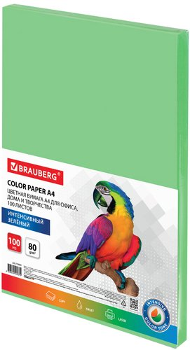 Офисная бумага BRAUBERG А4 80 г/м2 100 л 112451 (зеленый) - 1/1