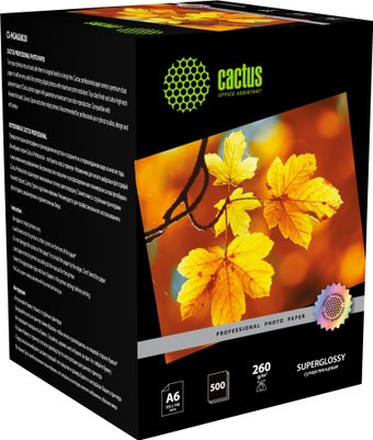 Фотобумага CACTUS суперглянцевая A6 260г/м2 500 л Prof CS-HGA6260500 - 1/1