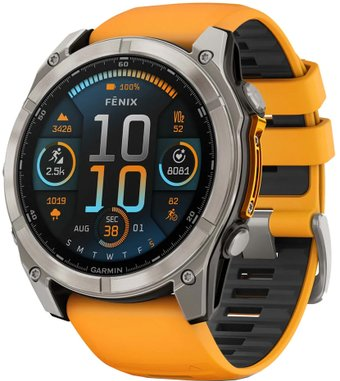 Умные часы Garmin Fenix 8 Sapphire 51мм (титановый, оранжевый силиконовый ремешок) - 1/1
