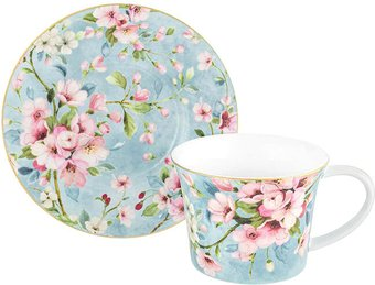 Чашка с блюдцем Elan Gallery Яблоневый цвет на голубом 420439 - 1/1