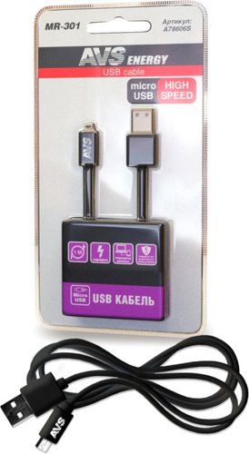 Кабель AVS MR-301 USB Type-A - microUSB (1 м, черный) - 1/1
