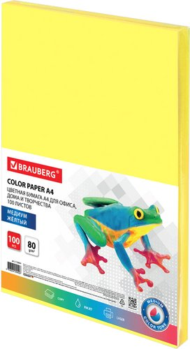 Офисная бумага BRAUBERG А4 80 г/м2 100 л 112454 (лимонно-желтый) - 1/1