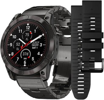 Умные часы Garmin Fenix 7X Pro Sapphire Solar (карбоново-серый титан/черный, с титановым и силиконовым ремешками) - 1/1