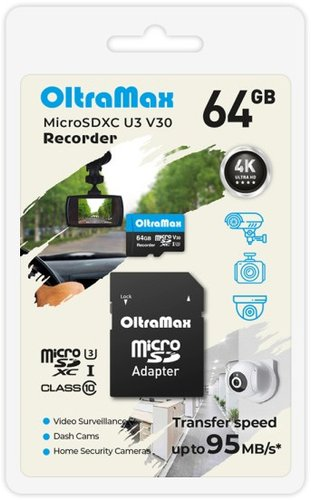 Карта памяти OltraMax Recorder microSDXC 64GB OM64GCSDXC10-U3-V30 (с адаптером) - 1/1