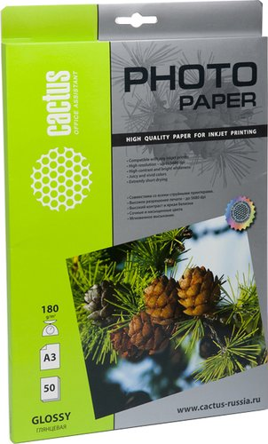 Фотобумага CACTUS Глянцевая A3 180 г/кв.м. 50 листов (CS-GA318050) - 1/1