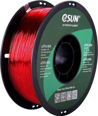 Пластик eSUN eTPU-95A 1.75 мм 1000 г (красный полупрозрачный) - 1/1