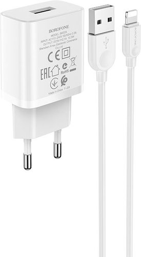Сетевое зарядное Borofone BA52A Lightning (белый) - 1/1