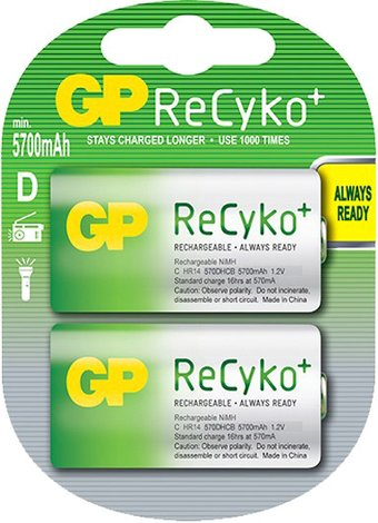 Аккумулятор GP ReCyko+ D 5700mAh 2 шт. - 1/1