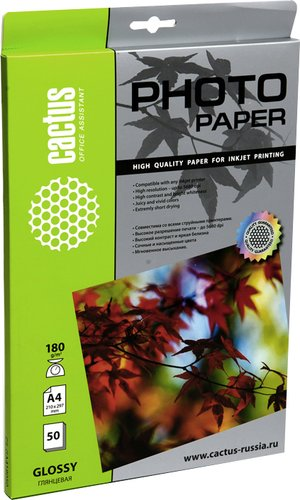 Фотобумага CACTUS Глянцевая A4 180 г/кв.м. 50 листов (CS-GA418050) - 1/1