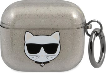 Чехол CG Mobile Karl Lagerfeld Choupette Glitters with ring для AirPods 3 KLA3UCHGK (черный) - 1/1
