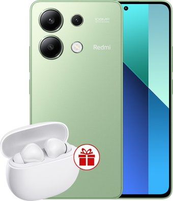 Смартфон Xiaomi Redmi Note 13 6GB/128GB с NFC международная версия (мятно-зеленый) и Xiaomi Redmi Buds 4 Active (белый) по акции - 1/1